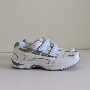 Vionic Tabi Leather Womens 11 Wide Hook & Loop White Blue Walking Sneakers